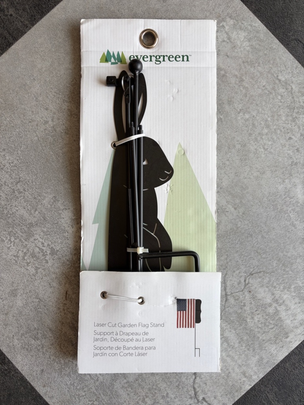 NWT Evergreen Black Laser Cut Bunny Garden Flag Stand